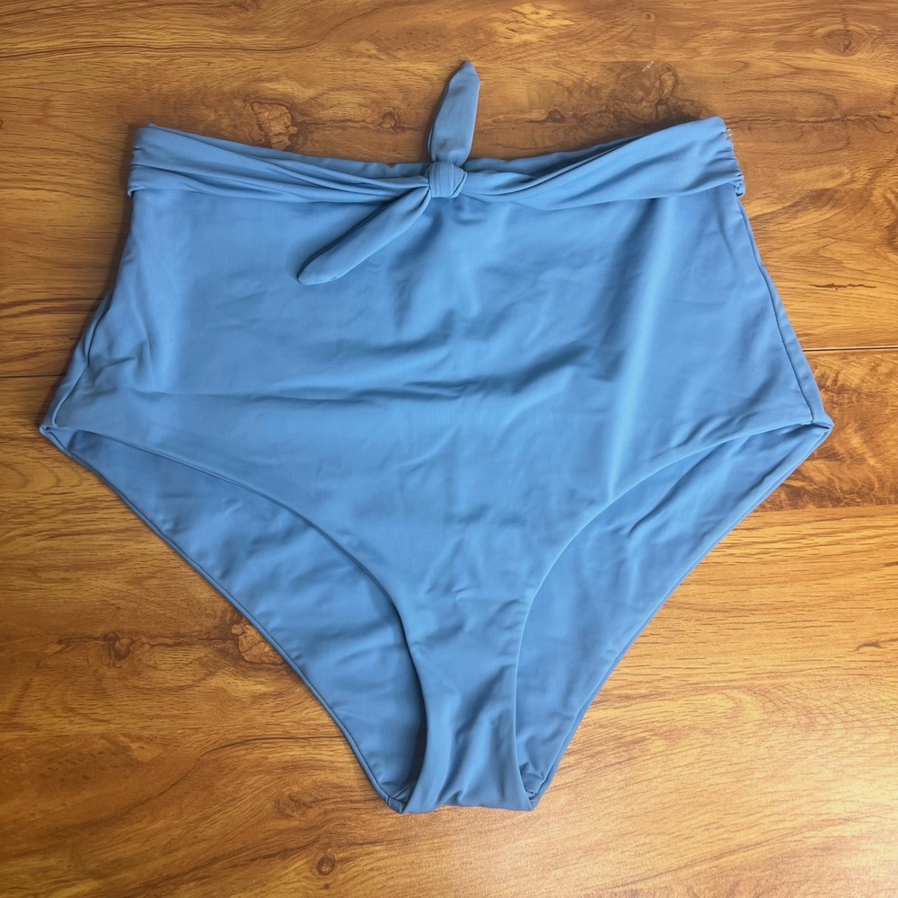 Mara Hoffman Bikini Bottoms Size Lโ Blue High Waisted Tie Front UPF 50+ NEW